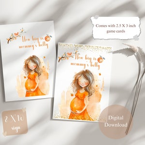 Baby Shower How big is Mommy's Belly Zeichen und Karten, Little Cutie on the way Zeichen und Spielkarten, Sofortiger Download Eintrag