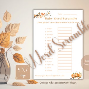 Babyshower Baby woord scramble, Little Cutie on the way themaspelkaarten in het formaat 5 x 7 inch, Instant download-listing