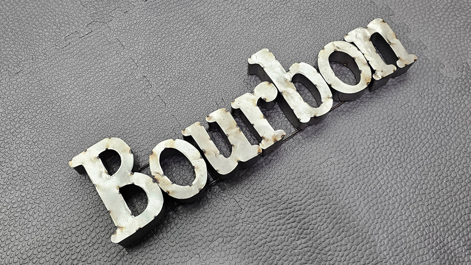 Handcrafted Repurposed Metal 3D Bourbon Sign