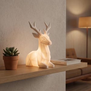 Geometric Deer Lamp STL Model | Christmas Decor | Fireplace Light | 3D Print Digital File