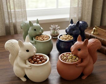 Eekhoornnootschaal STL, snackhouder uit één stuk, bosdecor, 3D-print