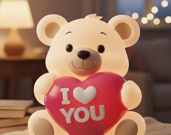 Teddy Bear Heart Lamp STL – “I Love You” LED Night Light – Valentine Decor File