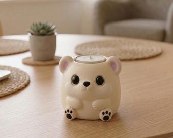 Kawaii Bear Tealight Holder STL File, Animal Candle Holder, Nursery Decor, 3D Print Files