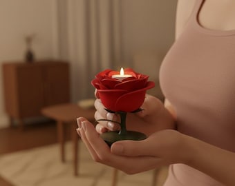 Rose Tealight Holder STL | 3D Printable Flower Candle Holder | Romantic Table Decor