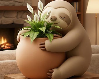 Sloth Planter STL File –Flower– 3D Print Decor – Minimal Support – Sloth Pot Model