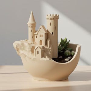 Doniczka STL – Doniczka w kształcie zamku fantasy | Model cyfrowy do druku 3D | Wystrój w stylu bajkowym