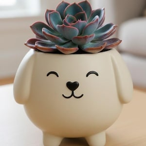 Dog Planter STL |  Puppy Succulent Pot | Minimal Support 3D Printable Planter Model