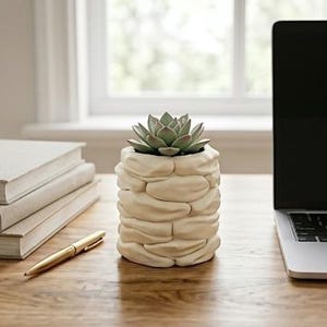 Stone Texture Succulent Planter STL,Modern Plant Pot, Minimalist Desktop Planter, 3D Print File