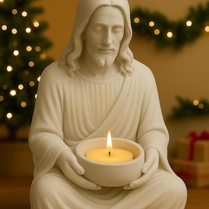 Portavelas 3D de Jesús para velas pequeñas STL / Modelo espiritual imprimible en 3D - Decoraciones navideñas