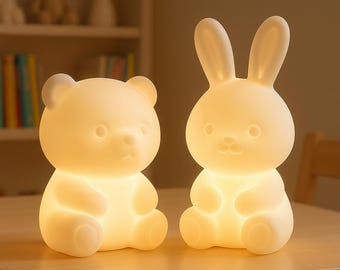 Bear & Bunny Night Light STL | Soft Glow Mini Lamp | Kids Room Decor Digital Model