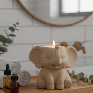 Portavelas LED con forma de elefante (archivo STL) / Decoración de animales kawaii / Diseño fácil de imprimir