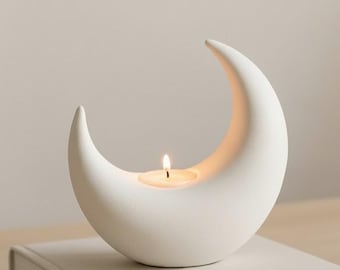 Porta-velas em formato de lua | Impressão 3D decorativa moderna em STL | Modelo de vela com suporte mínimo