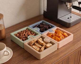 Puzzle Snack Tray STL, modulär serveringsskål, sammankopplande snacksfat, 3D-utskriftsfiler