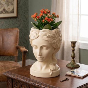 Maceta con forma de cabeza de mujer (archivo STL), jarrón escultórico, archivos para impresión 3D, decoración del hogar, regalo.