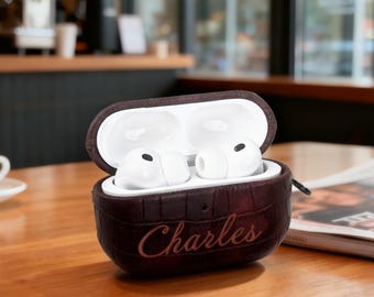 Personalized Leather AirPods Case, Custom Engraved Monogram, AirPods 1 2 3 4 Pro 2 3 ,gift for her/him