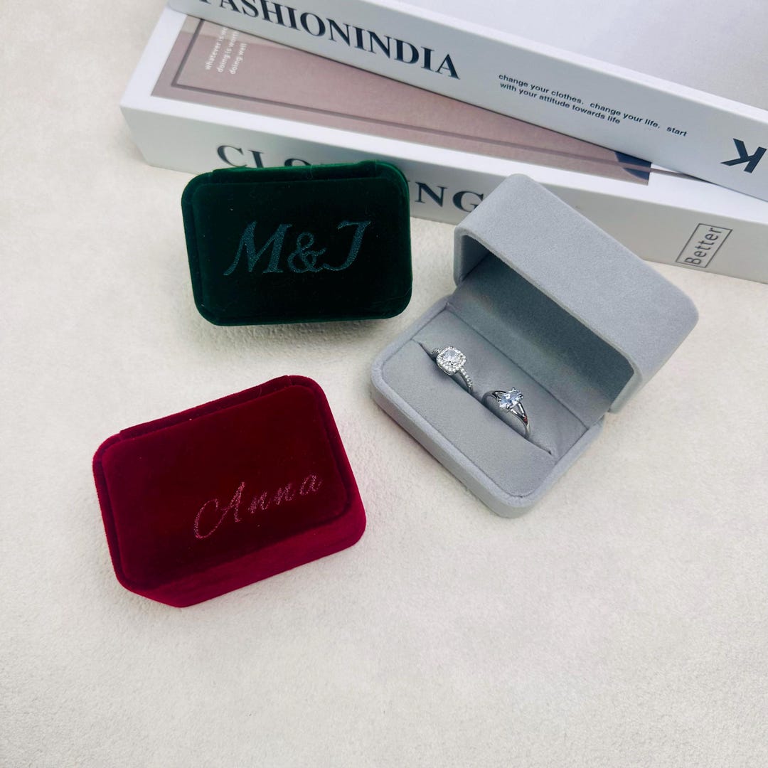 Ring Box Personalized Velvet Ring Box, Custom Engraved Engagement Gift - Etsy