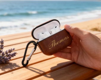 Benutzerdefinierte Laser-Kopfhörerhülle, personalisierte AirPods-Hülle mit Gravur, Schutzhülle mit Clip