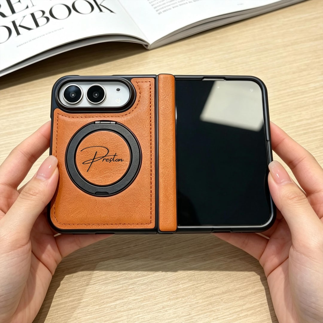 Custom Engraved Case for iPhone Duo, PU Leather Magnetic Kickstand ...