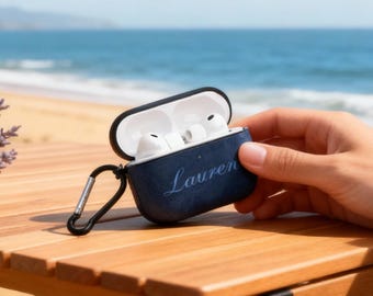 Benutzerdefinierte Laser-Kopfhörerhülle, personalisierte AirPods-Hülle mit Gravur, Schutzhülle mit Clip