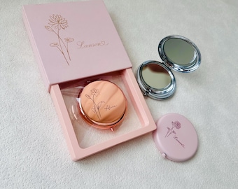 Espejo de maquillaje de bolsillo personalizado, regalos grabados para damas de honor, recuerdo de boda, espejo compacto personalizado, regalo de viaje