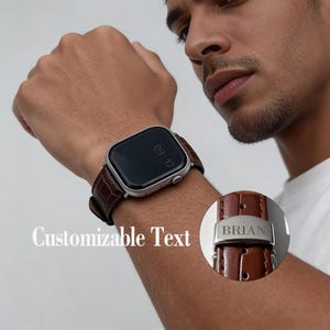 Custom Laser-Engraved Genuine Leather Apple Watch Strap | Croco Pattern & Butterfly Clasp | 38-49mm Full Sizes