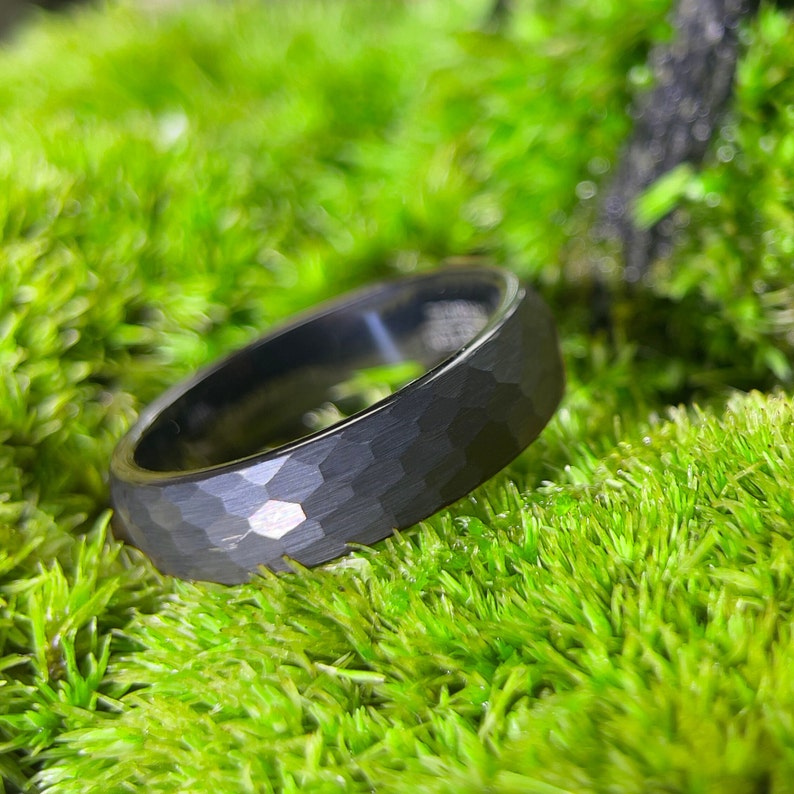 Black Hammered Tungsten Wedding Rings Men