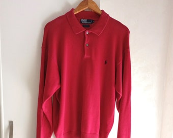 Vintage Polo 100 % Cotton Ralph Lauren Red 90s Collar Sweater Size L