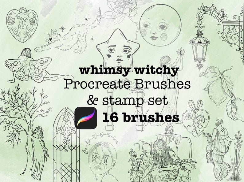 Whimsy Witchy Procreate Brush & Stamp Set – 16 Magical Line Art Brushes ...