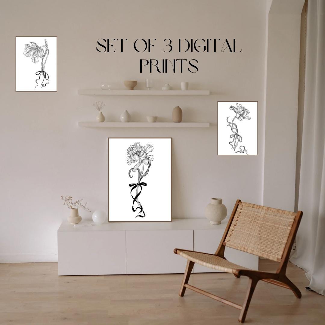 Set of 3 Minimalist Floral Digital Prints – Instant Download - Etsy