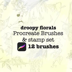 Droopy Florals Procreate Brush Set – 12 Botanical Line Art Stamps for Procreate tattoo and digital art hand drawn
