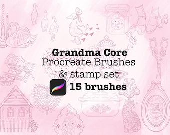 Grandma Core Procreate Brush & Stamp Set | 15 Cozy Brushes for Digital Art Cottage Core stamps for tattoo flash and digital artists
