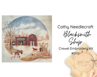Blacksmith Shop, Vintage Crewel Embroidery Kit from Cathy Needlecraft by Catherine Alexander