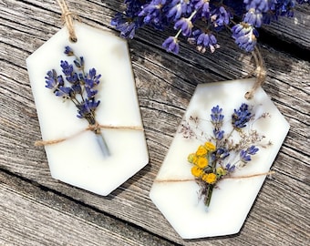 Bolsita de cera de soja y lavanda, tableta botánica con flores secas, regalo de aromaterapia