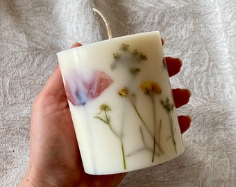 Large Scented Pillar Candle, Pressed Flower Candle,Candle With Real Flower,Nature-inspired decor,Floral Decor Candle,Thank you Gift,Unique