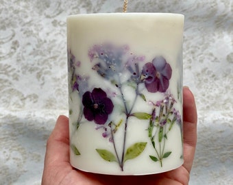 Pressed Flower Candle,Dried flower Pillar Candle,Candle With Real Flower,Nature-inspired Candle,Floral Decor Candle,Thank you Gift,Unique