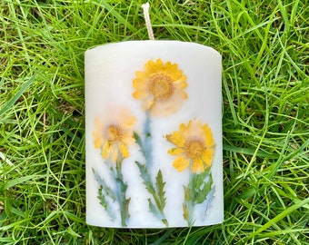 Pressed Flower Candle,Dried flower Pillar Candle,Candle With Real Flower,Nature-inspired Candle,Floral Decor Candle,Thank you Gift,Unique