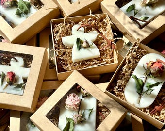 Bolsitas de cera de soja perfumadas: rosas y flores secas, recuerdos hechos a mano