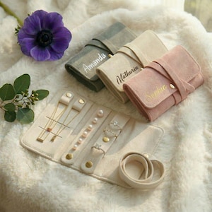 Personalized Jewelry Roll Organizer, Travel Jewelry Box for Necklace Ring Earring, Portable Jewelry Pouch, Bridesmaid Proposal Gifts for Her