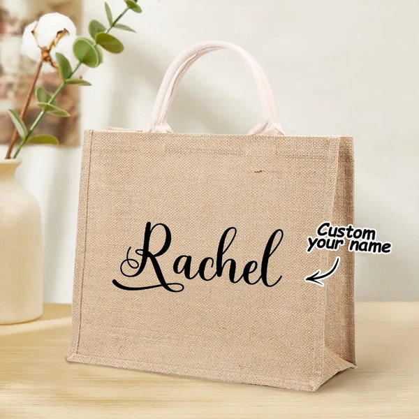 Personalized Burlap Bags Custom Name Monogram Beach Tote Bag Gifts for Her