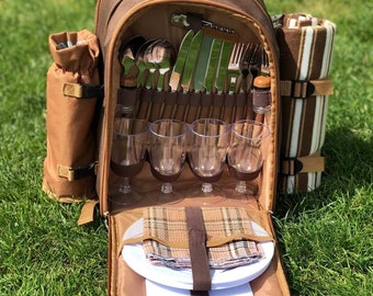 Picnic Beach Set for 4 with Cooling Bottle Holder & Waterproof Blanket, Picnic Beach Blanket, Picnic Beach Set,Ideal Gift for Him