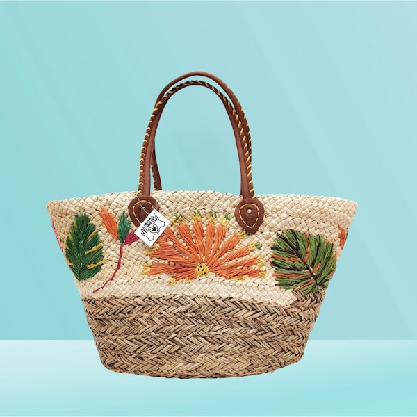 Summer Beach Tote Bag Eco-Friendly Seaweed Corn Husk Basket Bag Bridesmaid Prop Burlap Bag Handmade Crochet Tote Bag New Mom Gift