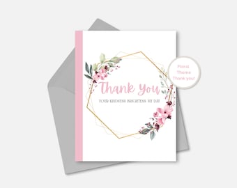 Pink Floral Thank You Card Printable