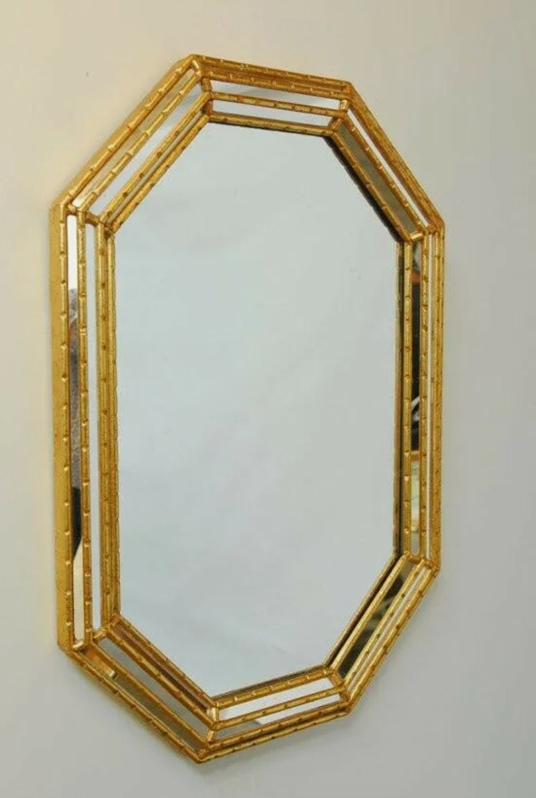 Vintage Italian Labarge Gold Faux Bamboo Mirror Imprt. by Lane