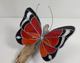 Stained Glass Butterfly on Driftwood