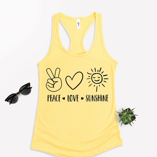 Peace Love Sunshine Womens Tank Top, Mothers Day Gift, Funny Beach T-shirt, Summer Vacation Tees,Cool Sunshine Tshirt,Summer Shirt For Women