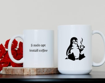 Geeky Penguin Coffee Mug: Linux apt install Command Line Humor, Programmer Gift