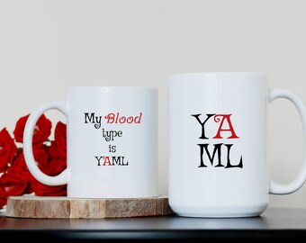My Blood Type is YAML, DevOps Engineer Mug, Funny Developer Coffee Cup, Geek Gift, Red Black White, Programmer Humor, Coding Mug