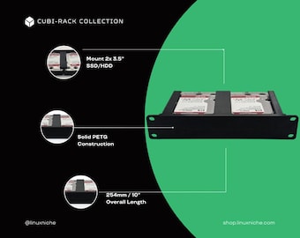 1U Shelf for 3.5" Hard Drives: 10" Mini Rack Storage - Holds 2x HDDs
