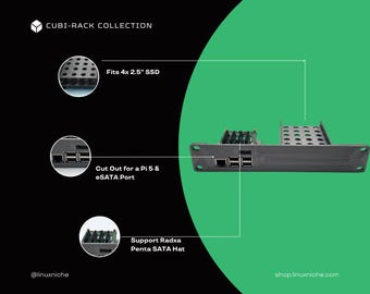 1U Pi-NAS Shelf – 10" Mini Rack for Raspberry Pi, Radxa SATA, 4x SSD