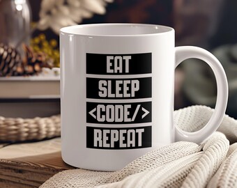 Eat Sleep Code Repeat Mug: Funny Coder Gift